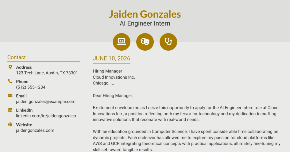30+ AI Engineer Intern Cover Letter Templates with Example 2026
