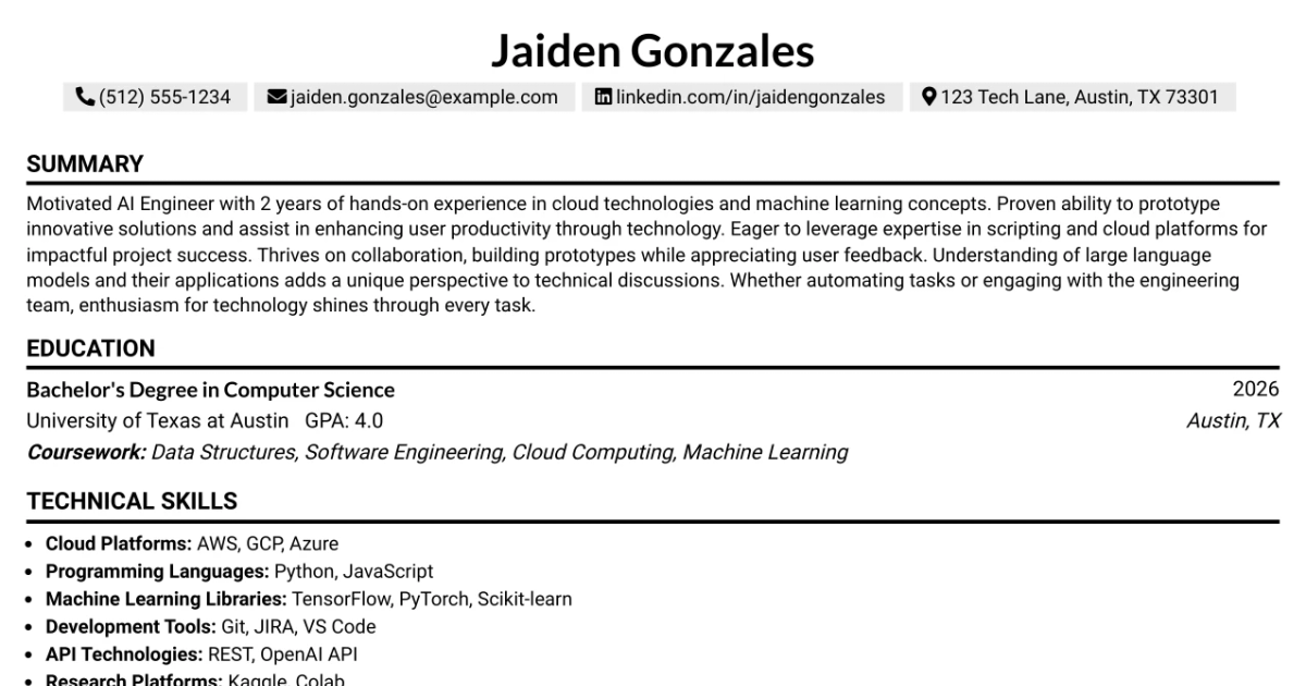 33 AI Engineer Intern Resume Templates with Example 2026 (ATS-Optimized)