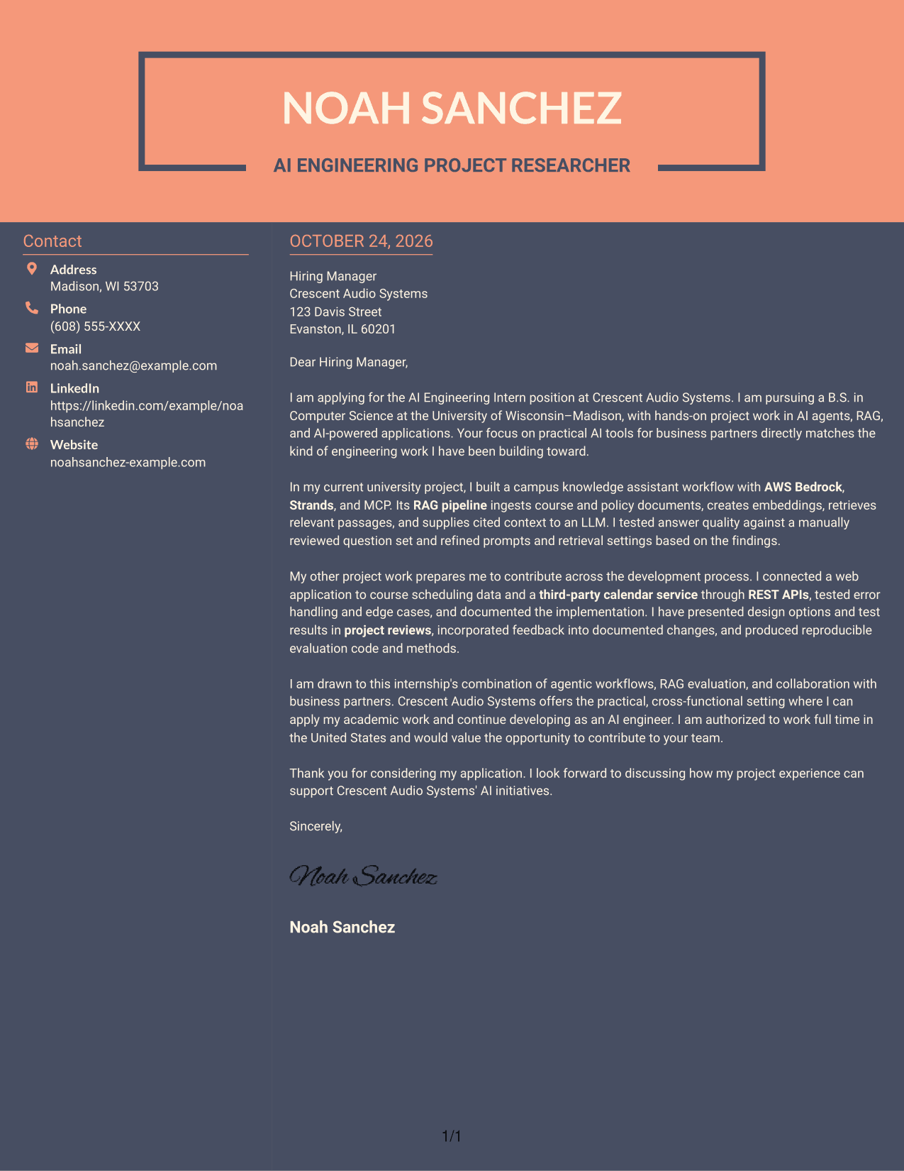 Cover letter example — page 1
