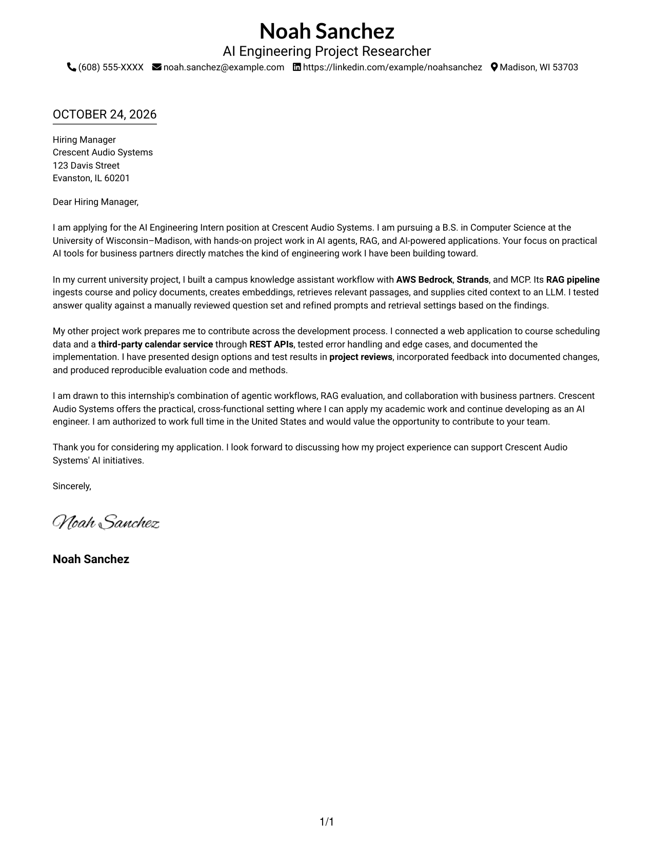 Cover letter example — page 1