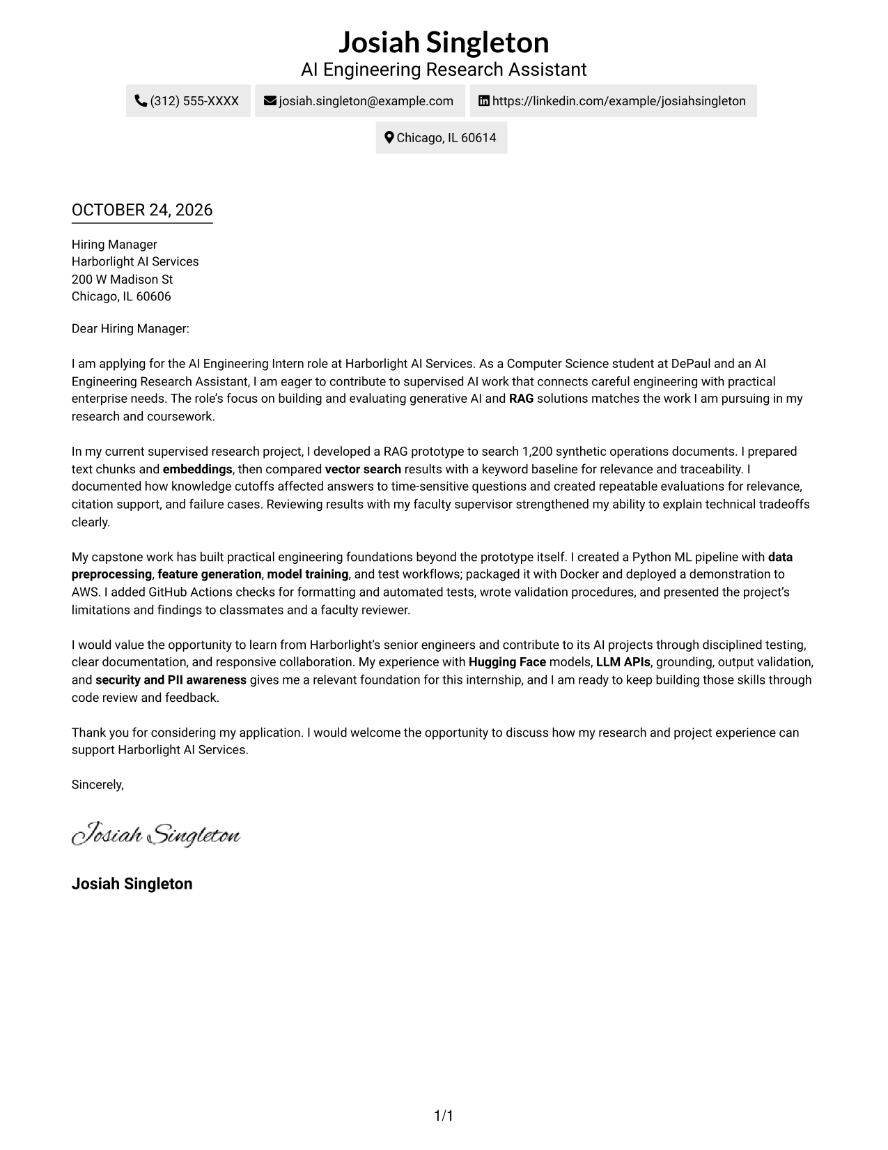 Cover letter example — page 1