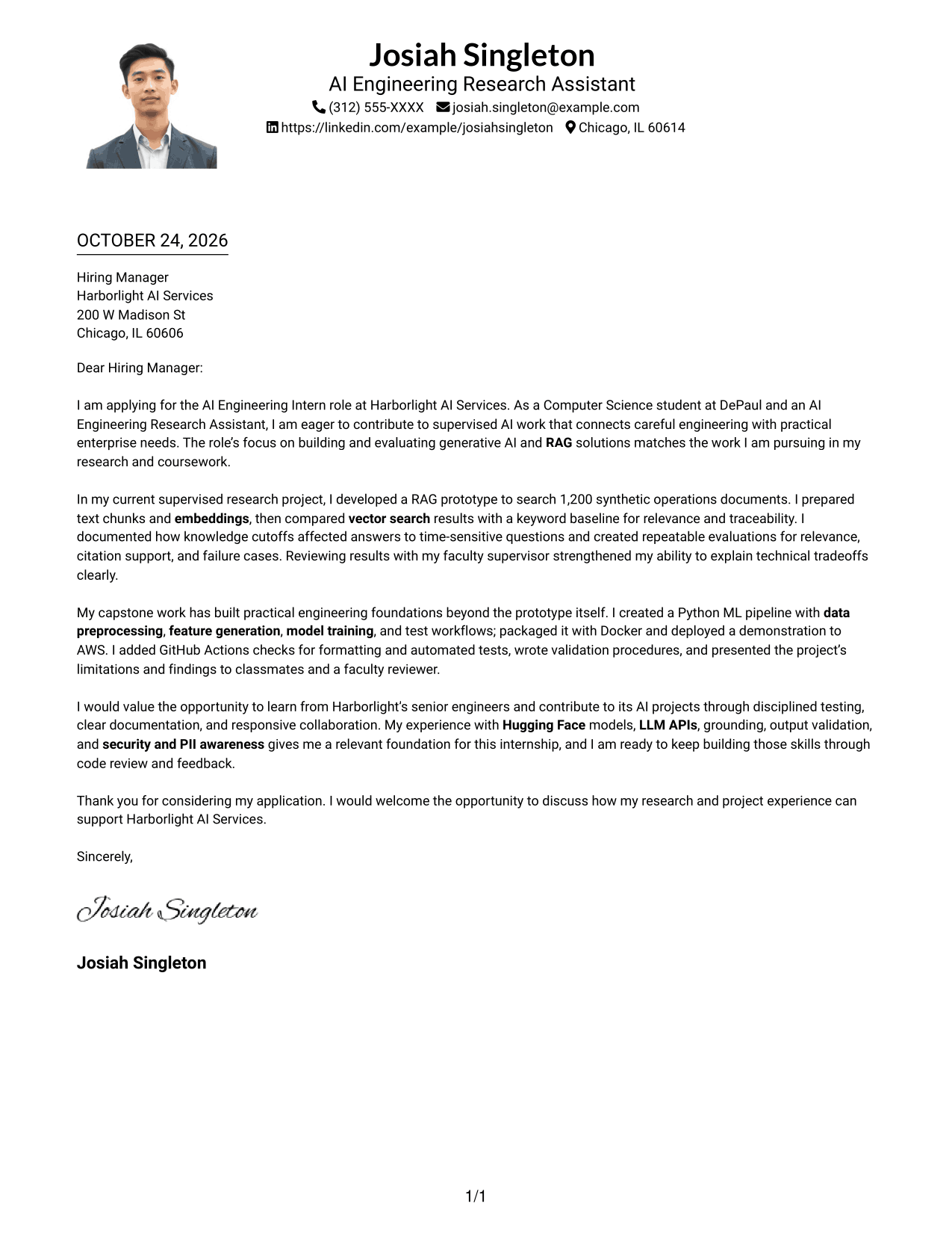 Cover letter example — page 1