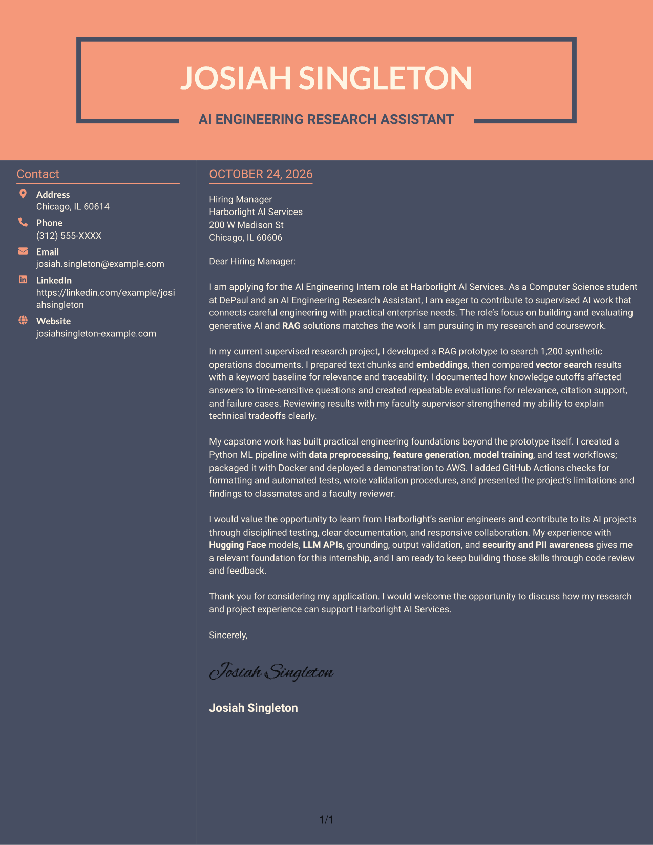 Cover letter example — page 1