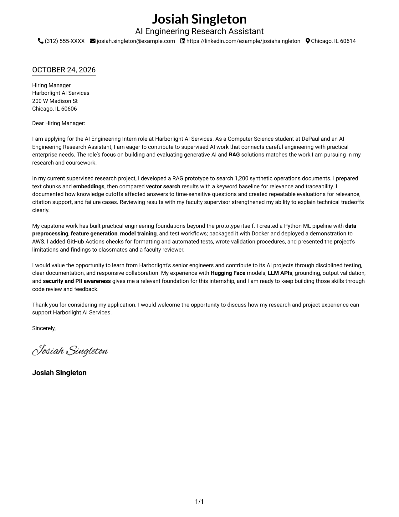 Cover letter example — page 1
