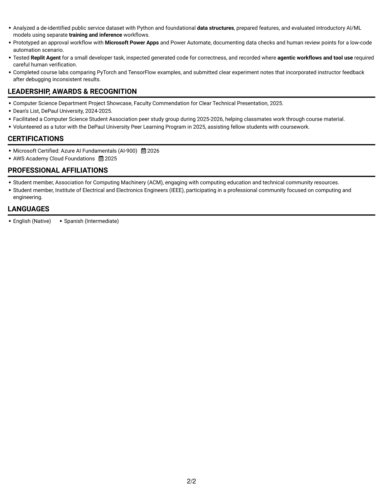 Resume example — page 2