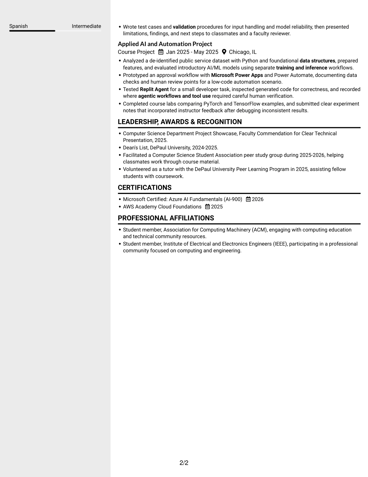 Resume example — page 2