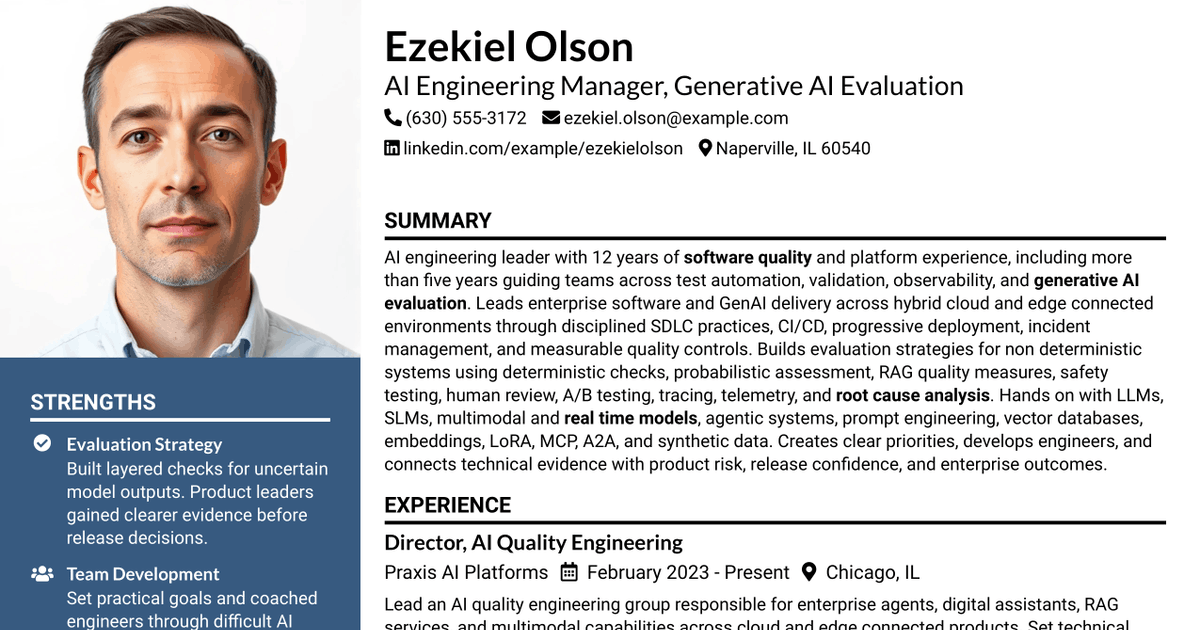 7 AI Engineering Manager - Generative AI Evaluation Resume Templates with Example