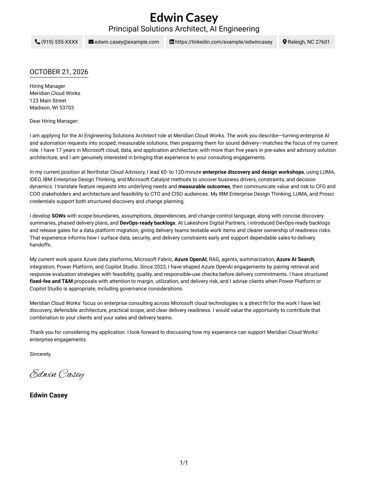 Cover letter example — page 1