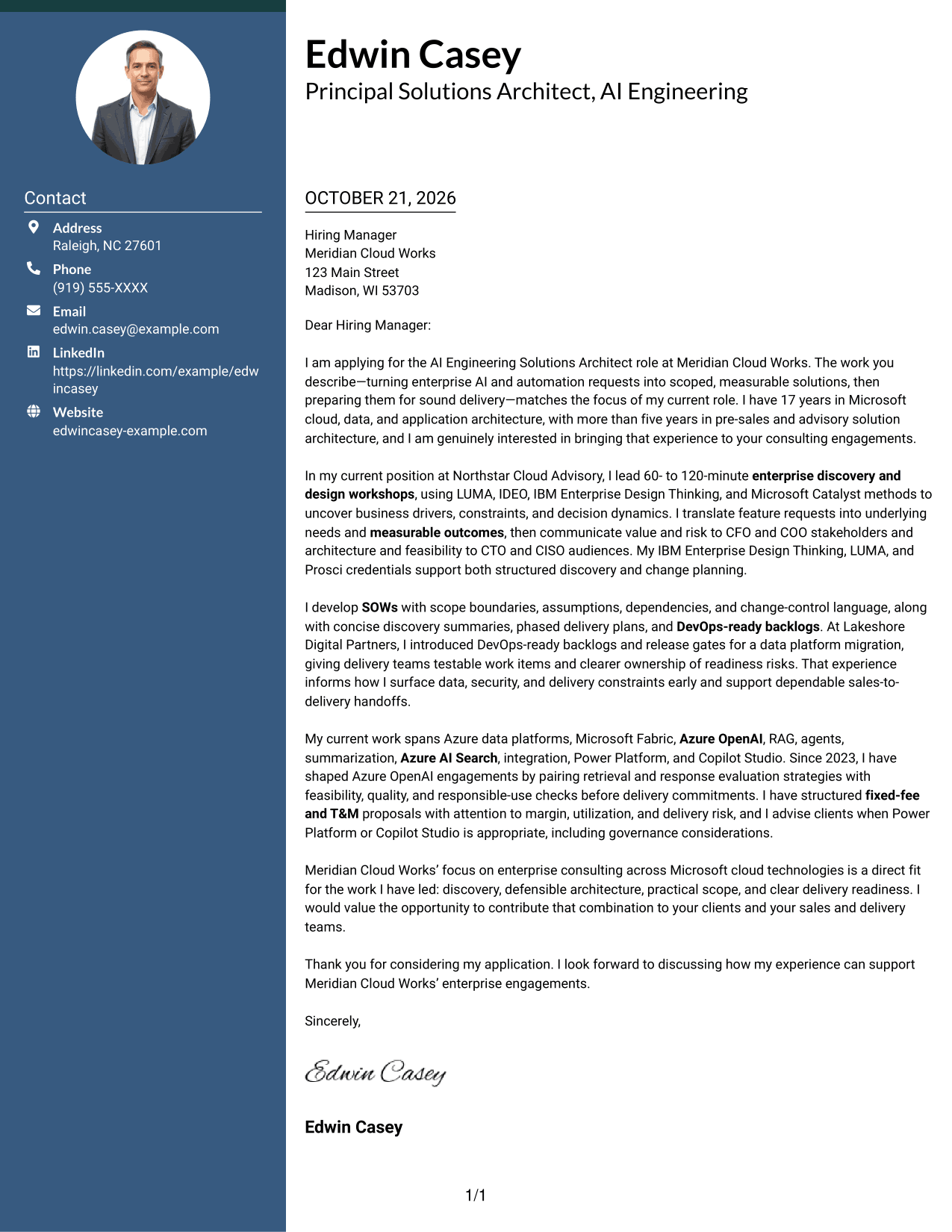 Cover letter example — page 1