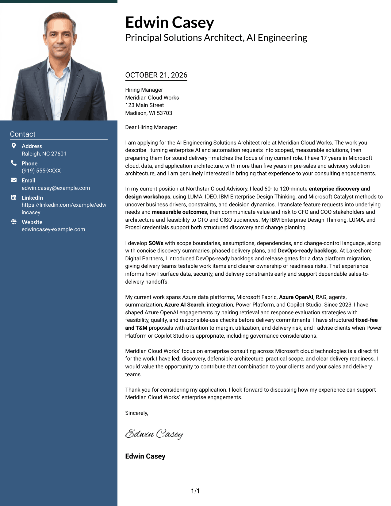 Cover letter example — page 1