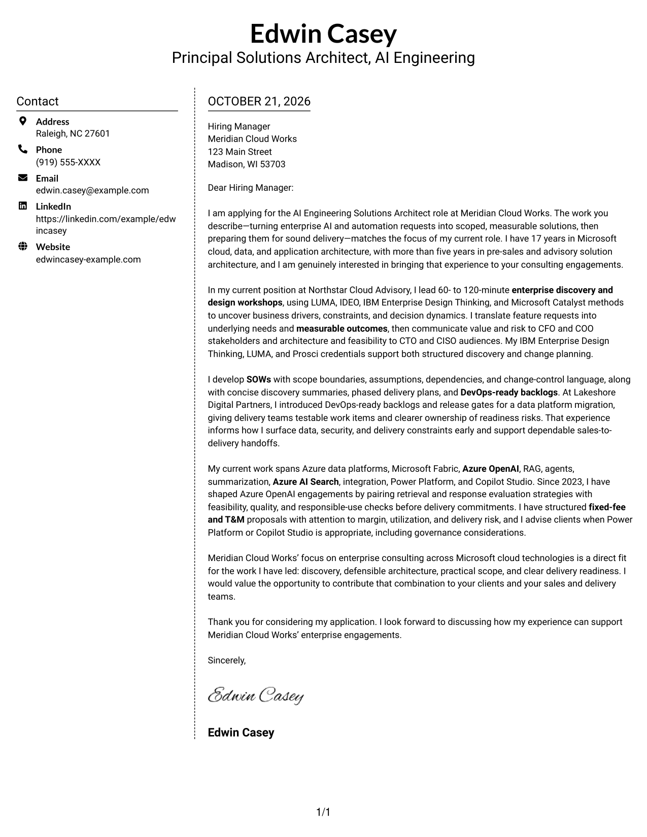 Cover letter example — page 1