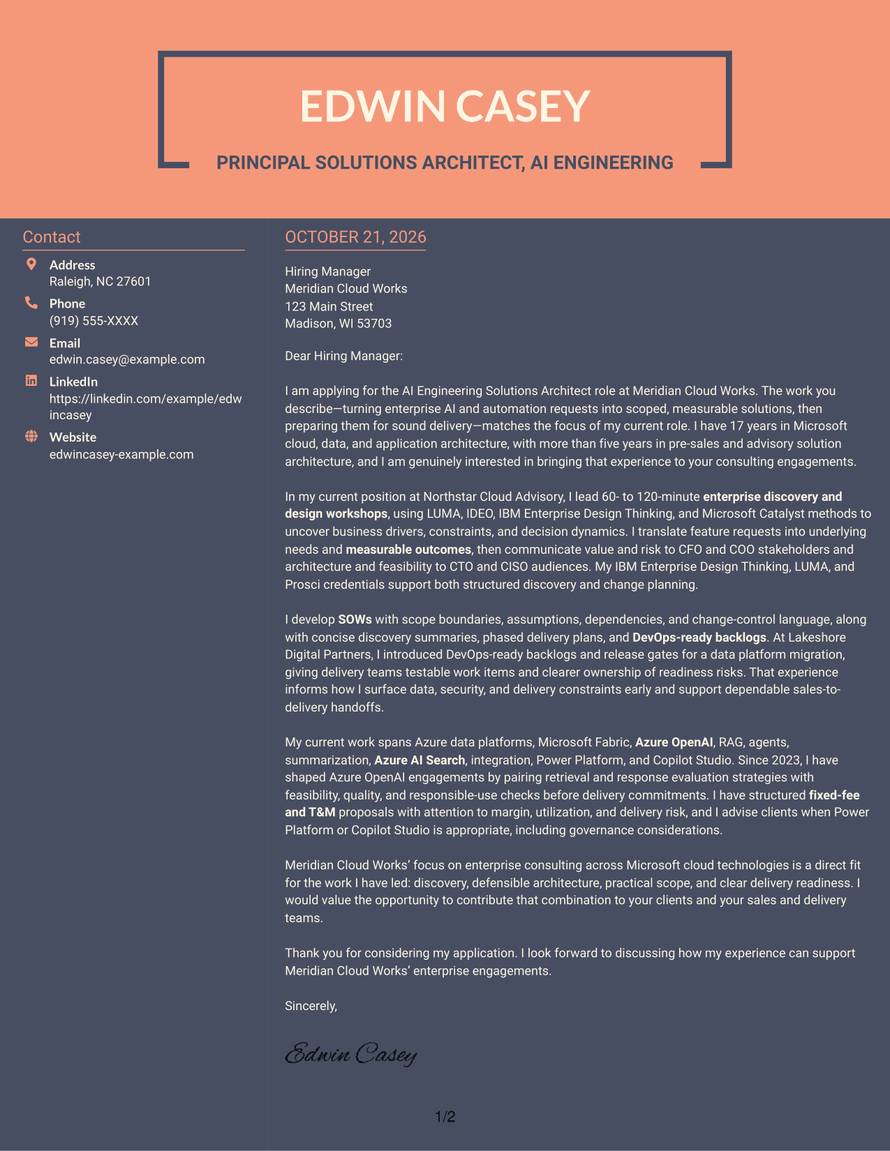 Cover letter example — page 1