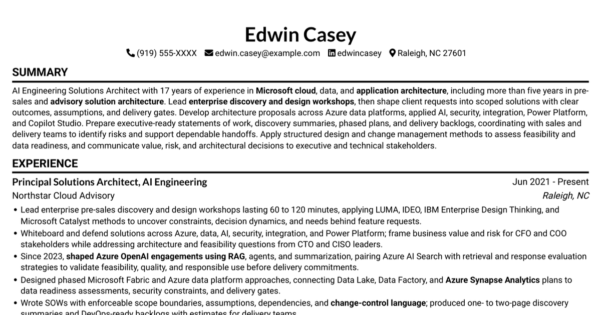 7 AI Engineering Solutions Architect Resume Templates with Example