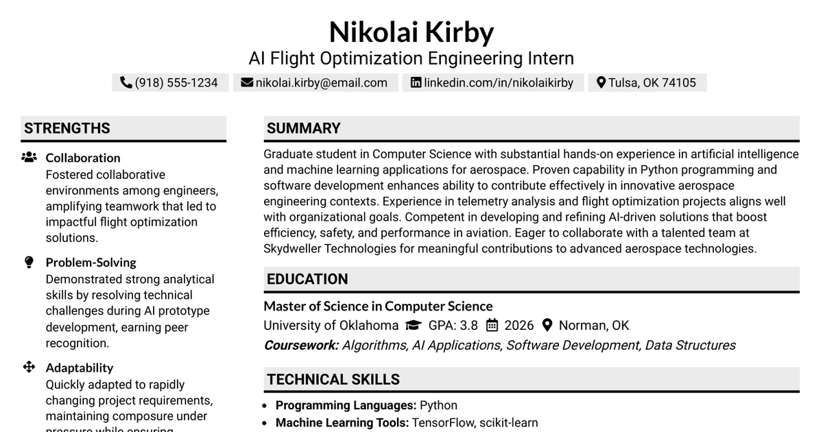 33 AI Flight Optimization Engineering Intern Resume Templates with Example 2026 (ATS-Optimized)