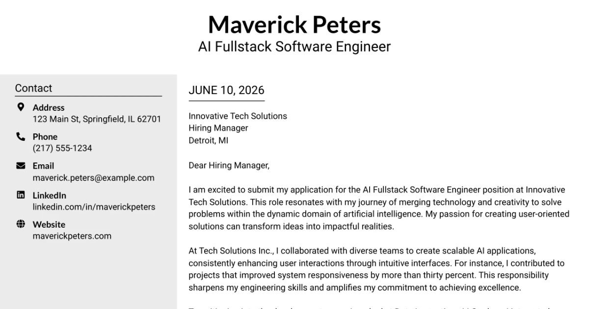 30+ AI Fullstack Software Engineer Cover Letter Templates with Example 2026