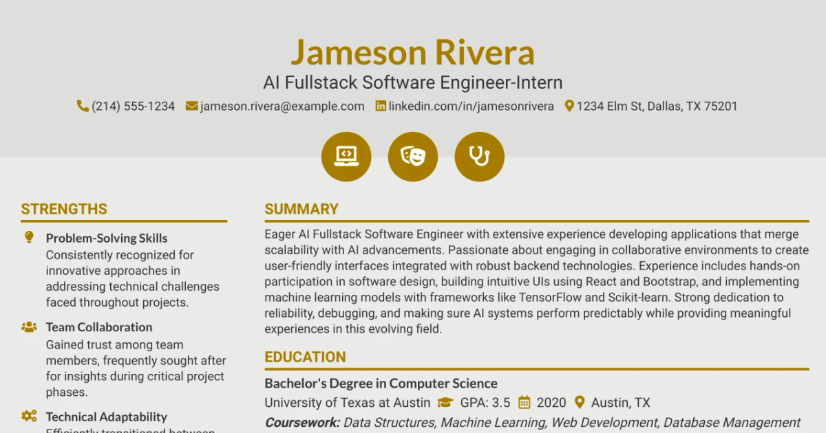 33 AI Fullstack Software Engineer-Intern Resume Templates with Example 2026 (ATS-Optimized)