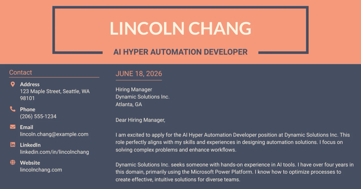 30+ AI Hyper Automation Developer Cover Letter Templates with Example 2026