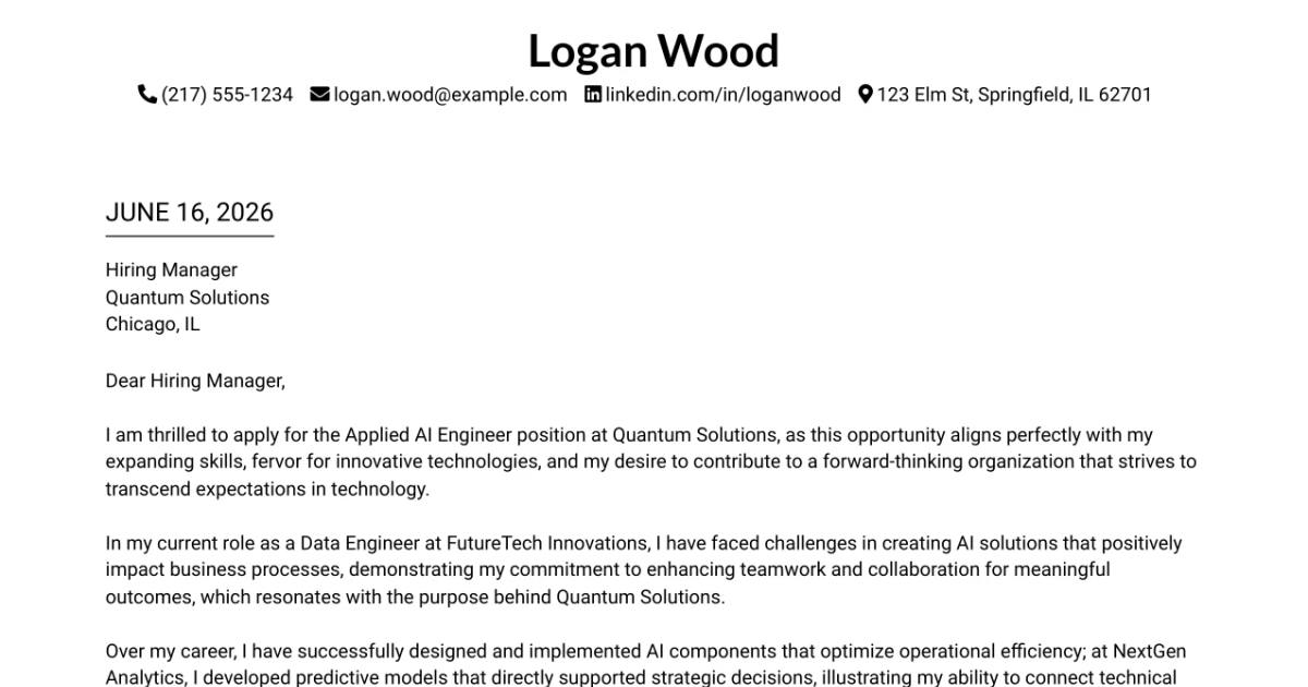 30+ AI/ML Engineer Cover Letter Templates with Example 2026