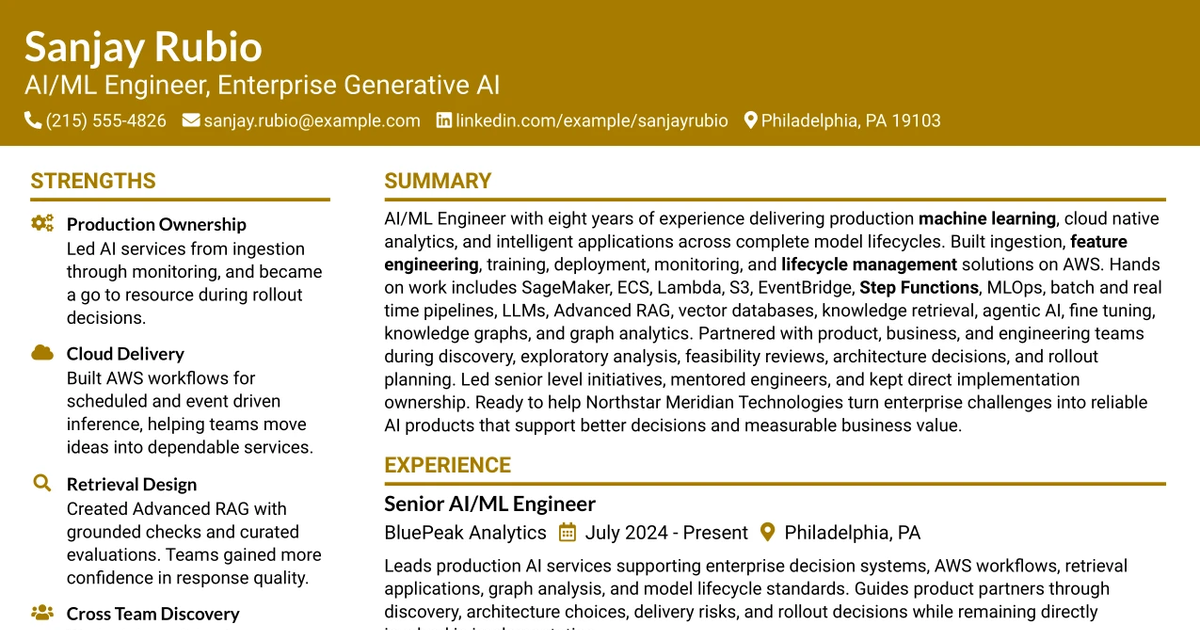33 AI/ML Engineer - Enterprise Generative AI Resume Templates with Example 2026 (ATS-Optimized)