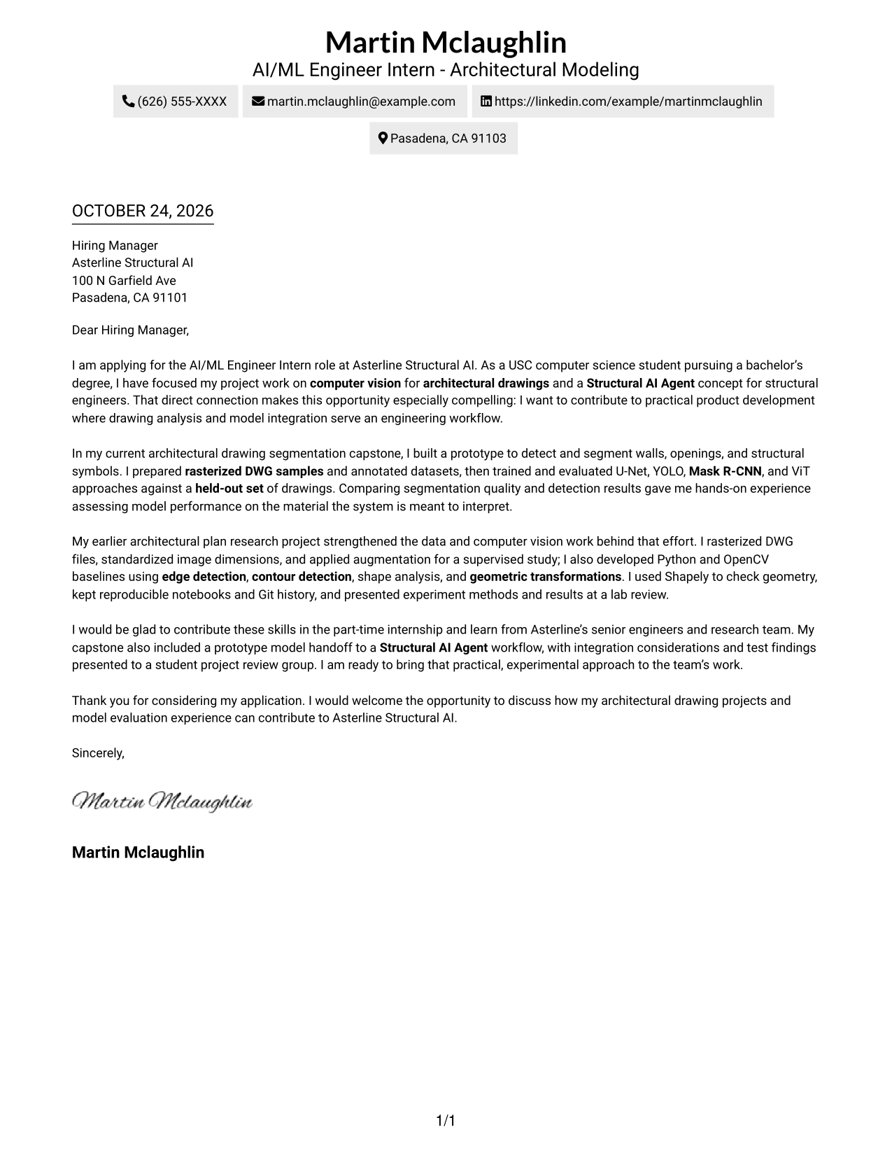 Cover letter example — page 1