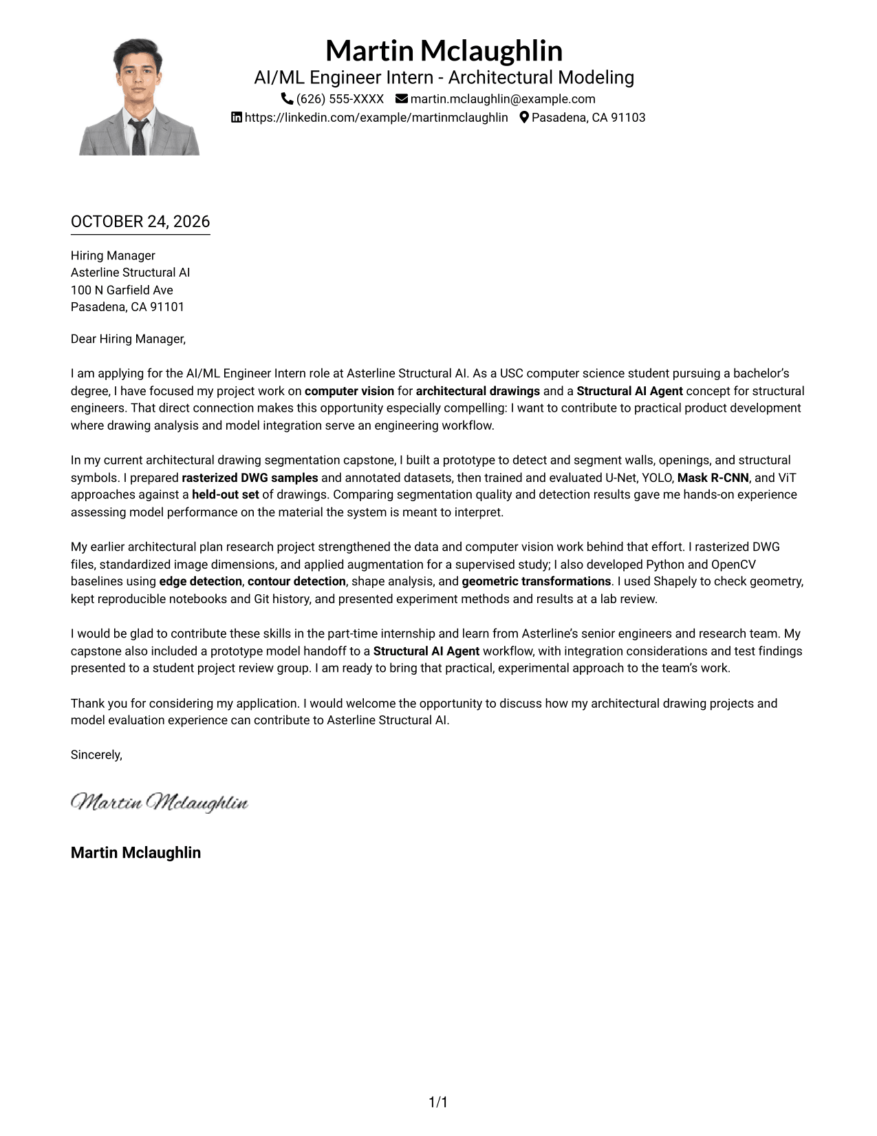 Cover letter example — page 1