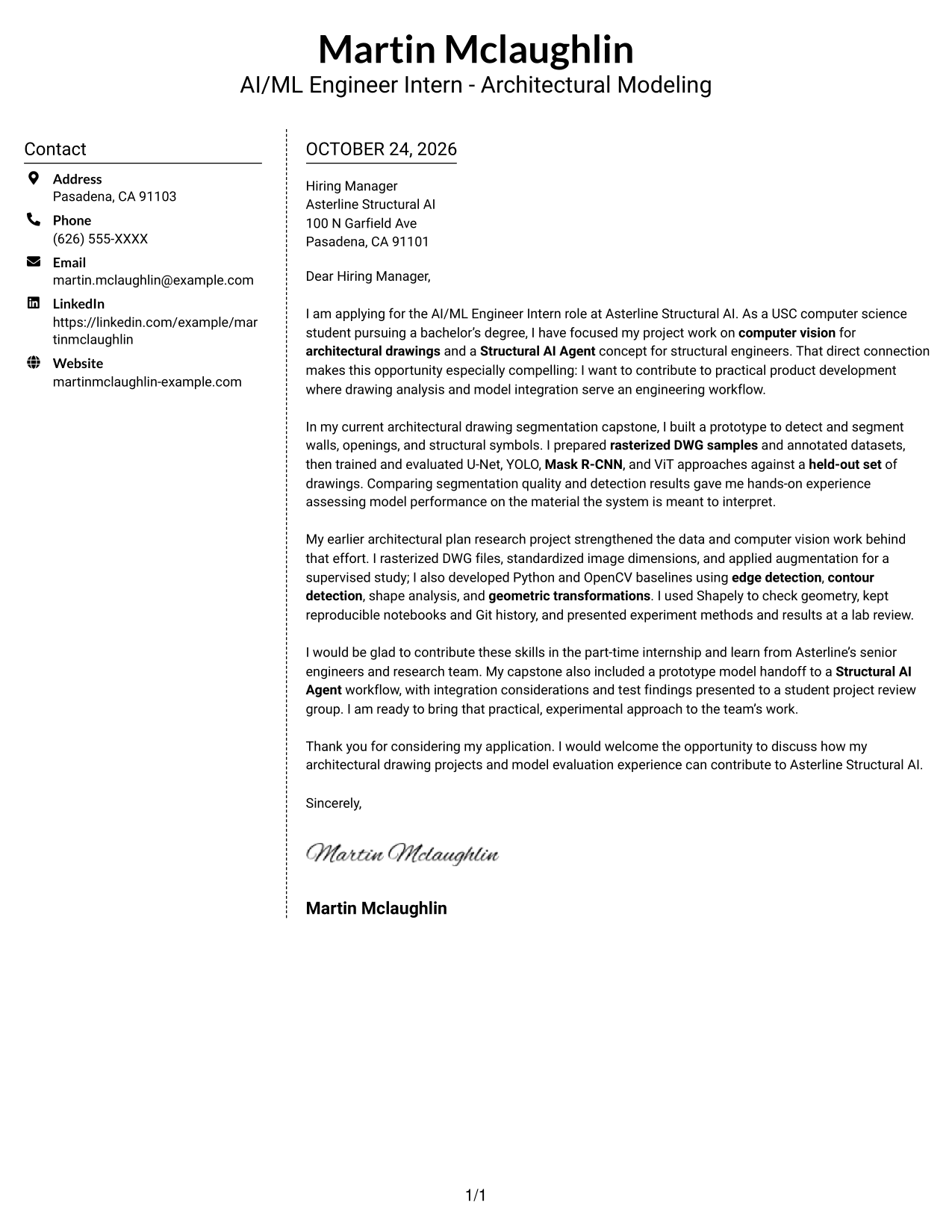 Cover letter example — page 1