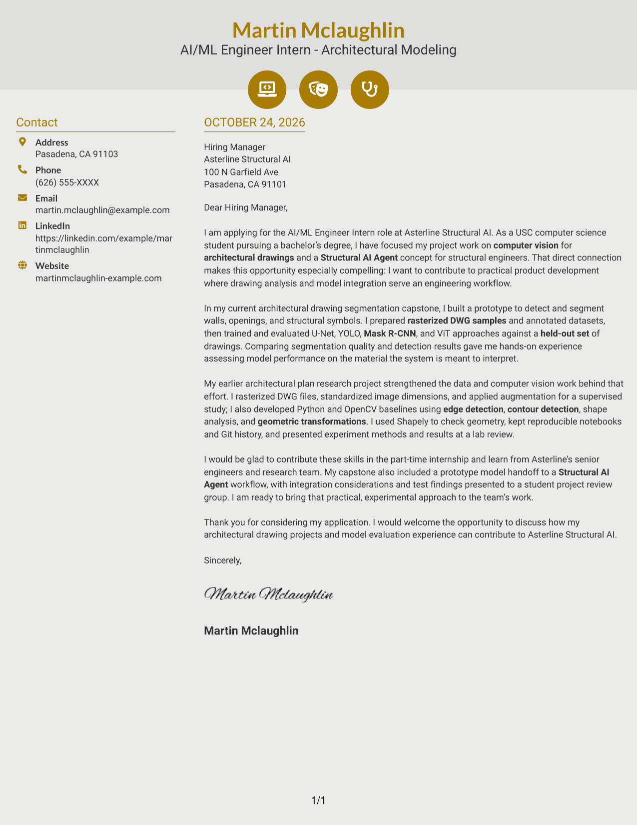 Cover letter example — page 1