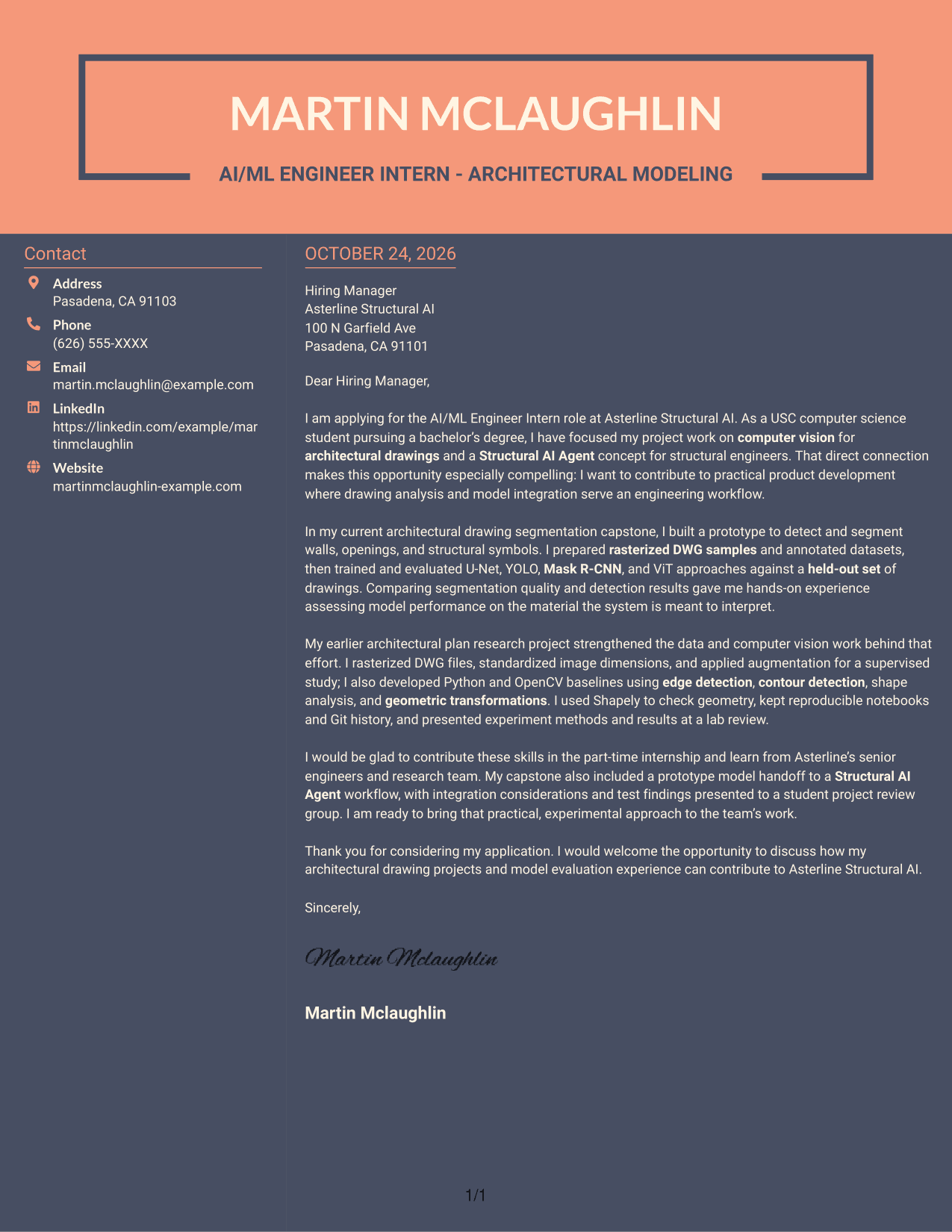 Cover letter example — page 1