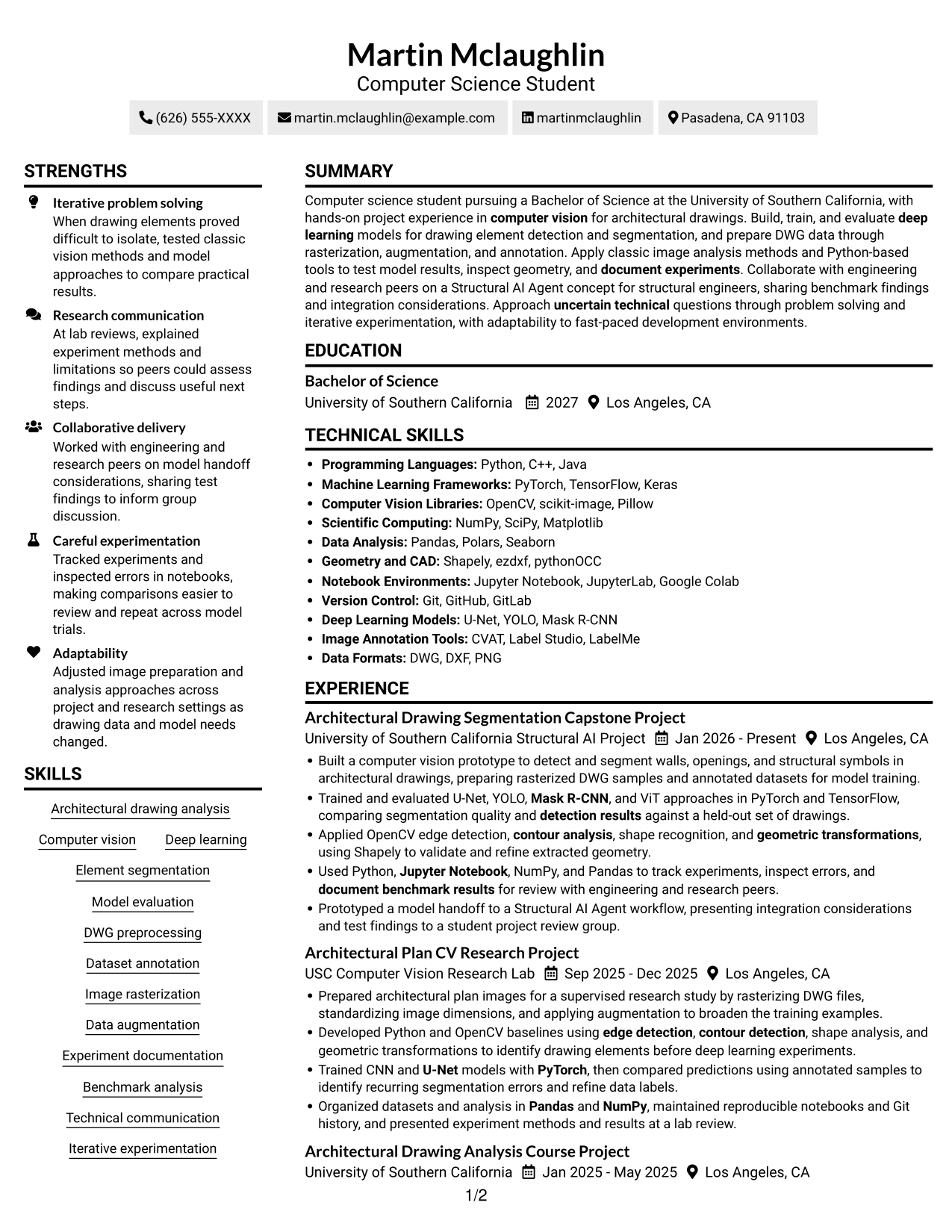 Resume example — page 1