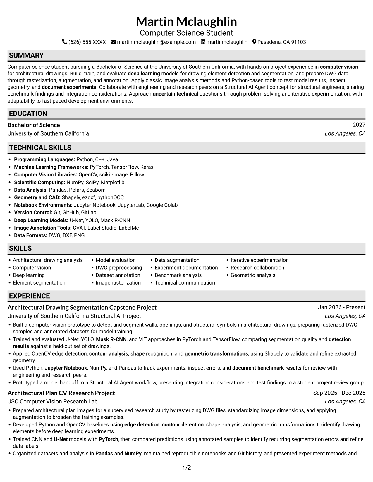 Resume example — page 1