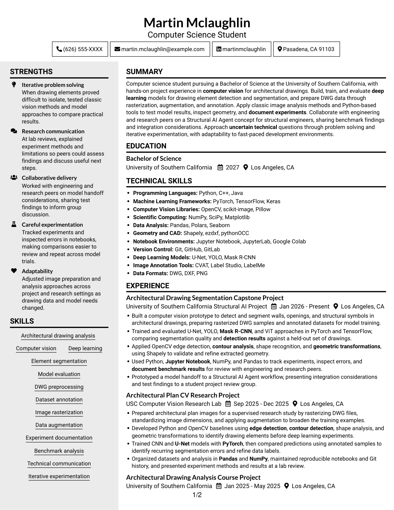 Resume example — page 1