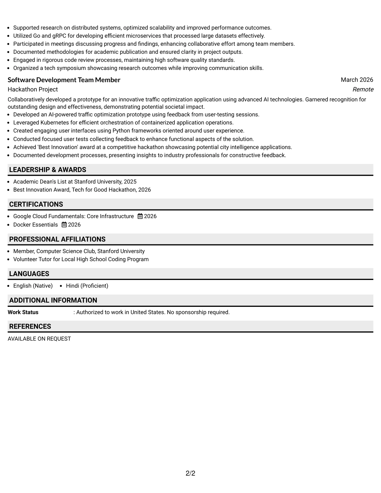 Resume Example Page 2