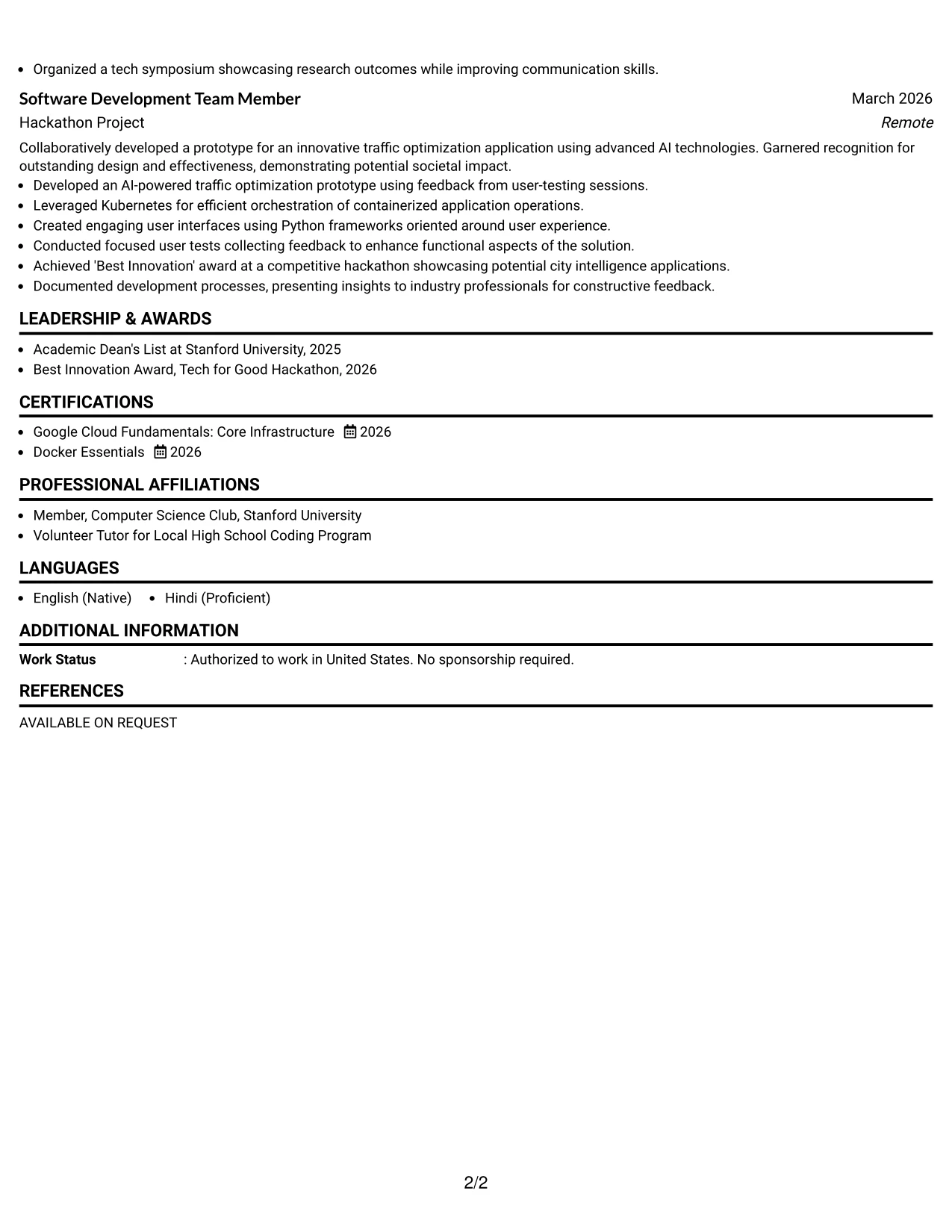 Resume Example Page 2