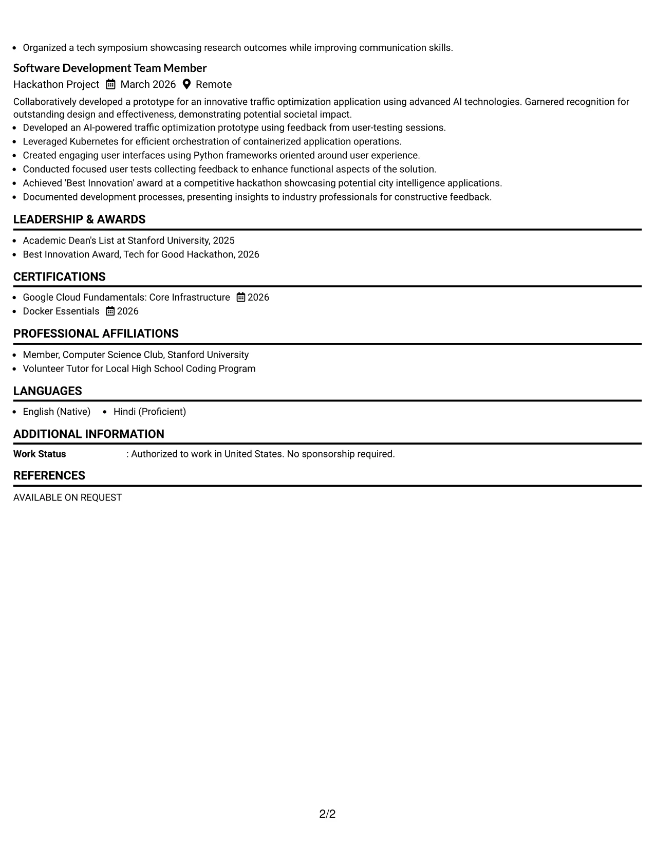 Resume Example Page 2