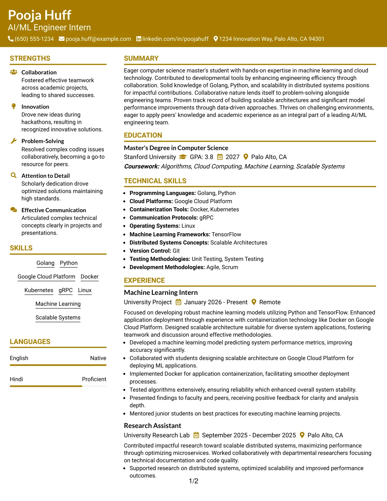 Resume Example Page 1