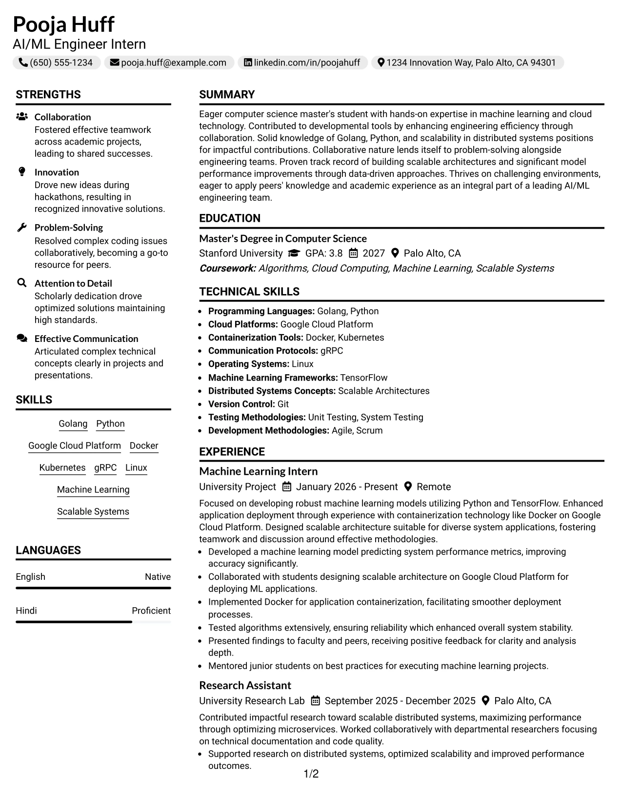 Resume Example Page 1