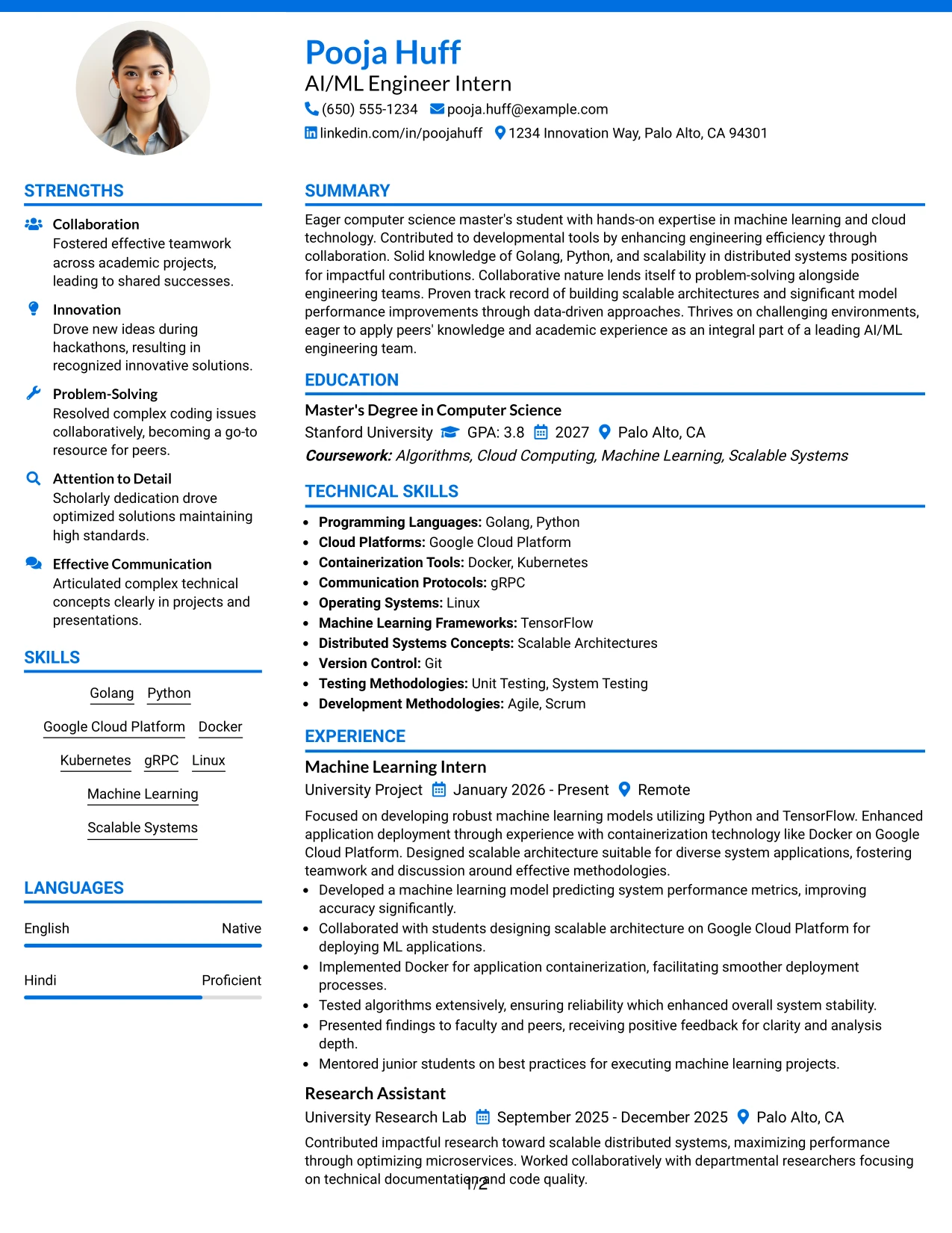 Resume Example Page 1