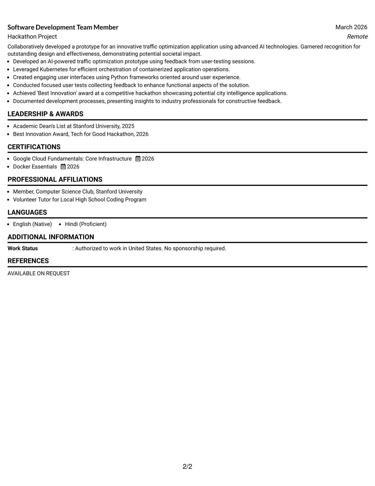Resume Example Page 2