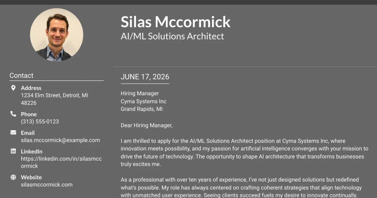 30+ AI/ML Solutions Architect Cover Letter Templates with Example 2026