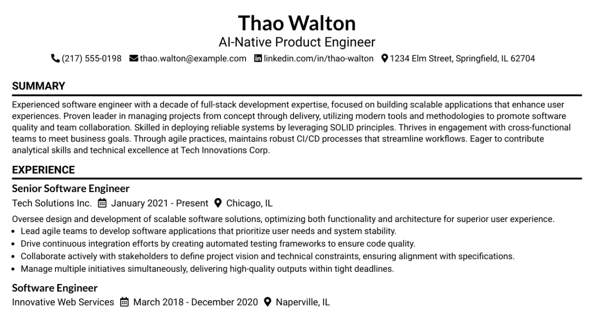 33 AI-Native Product Engineer Resume Templates with Example 2026 (ATS-Optimized)