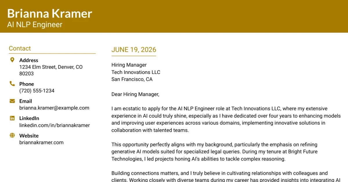 30+ AI NLP Engineer Cover Letter Templates with Example 2026