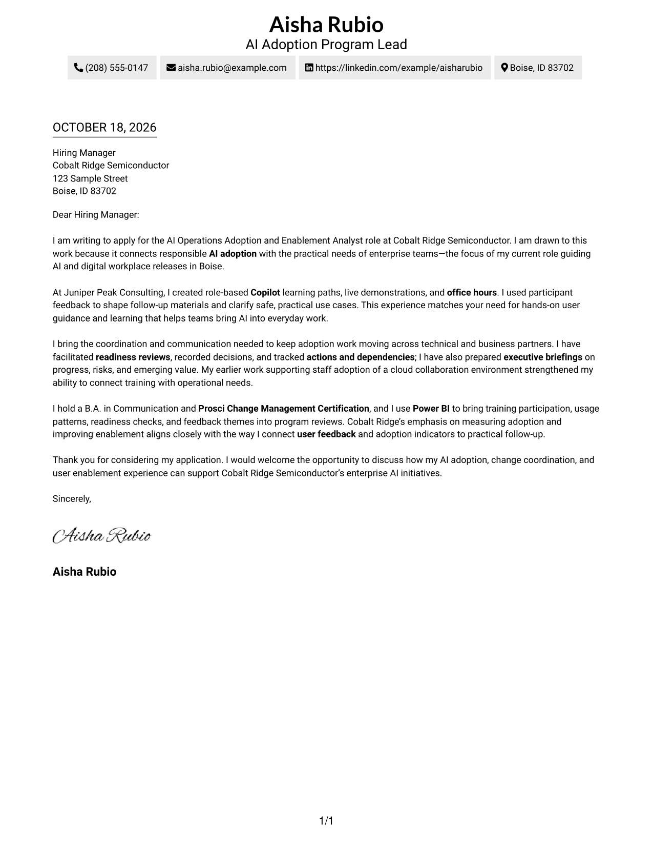 Cover letter example — page 1