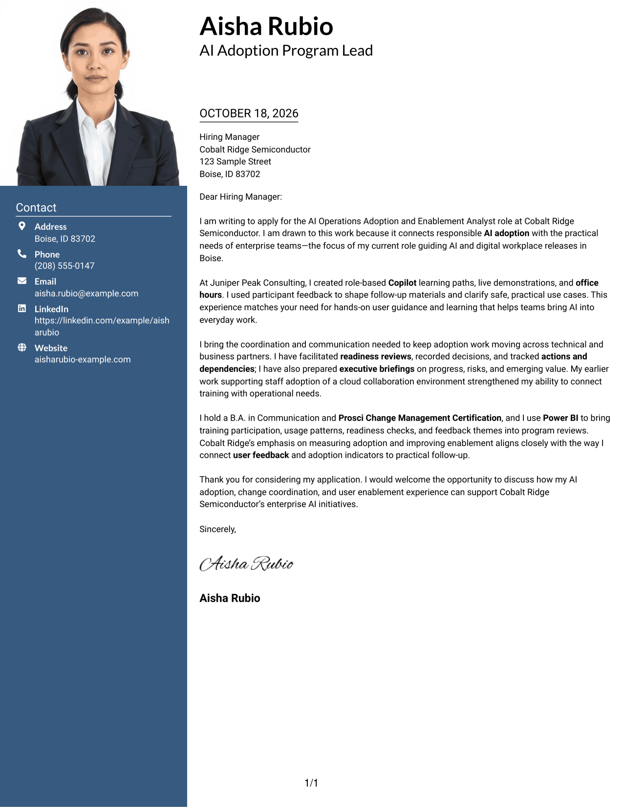 Cover letter example — page 1