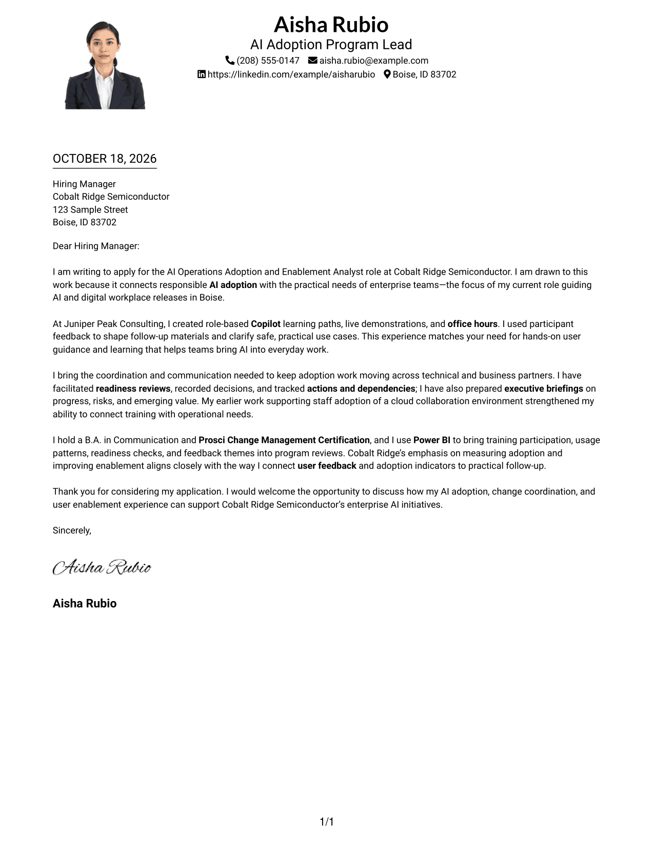 Cover letter example — page 1