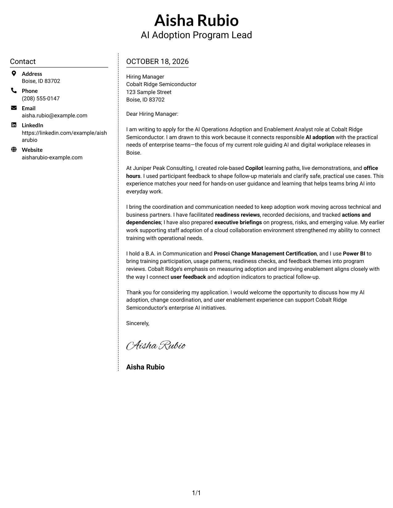 Cover letter example — page 1
