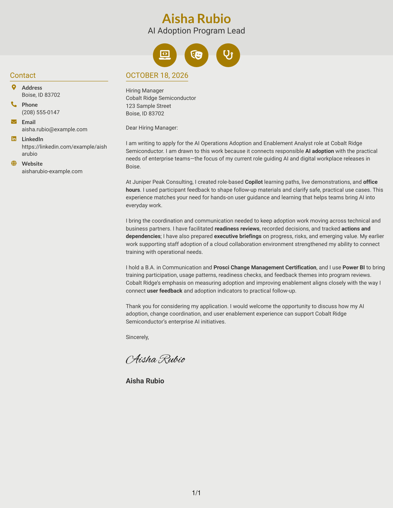 Cover letter example — page 1