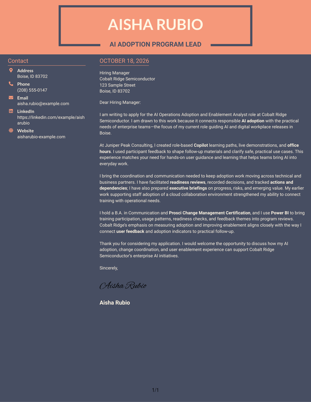 Cover letter example — page 1