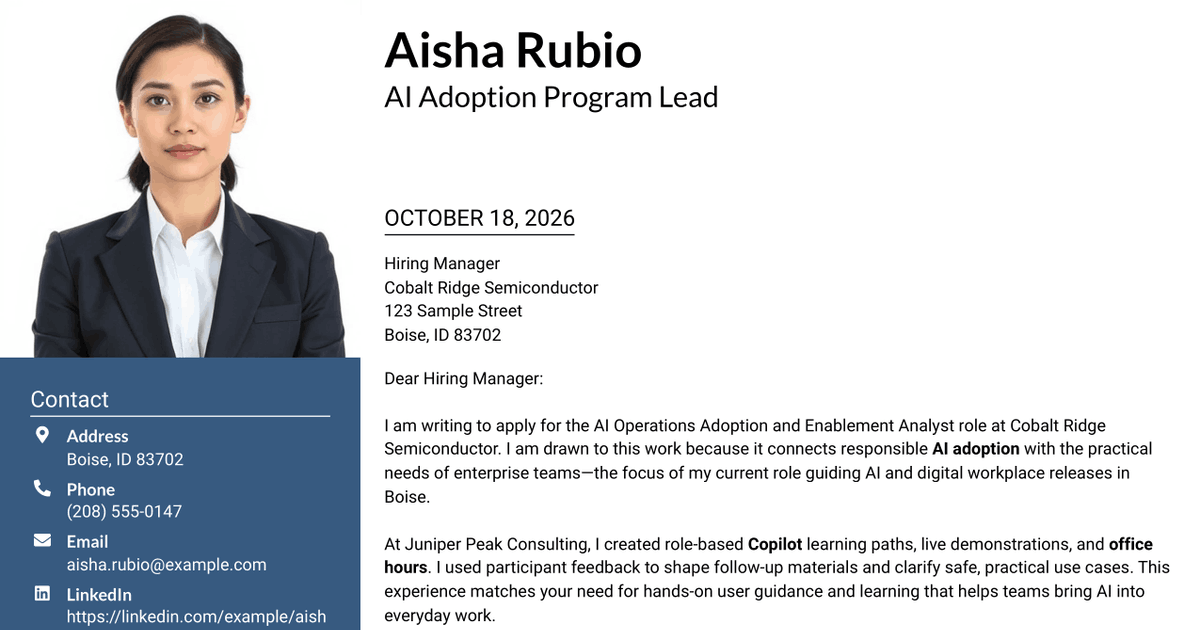 7 AI Operations Adoption and Enablement Analyst Cover Letter Templates with Example