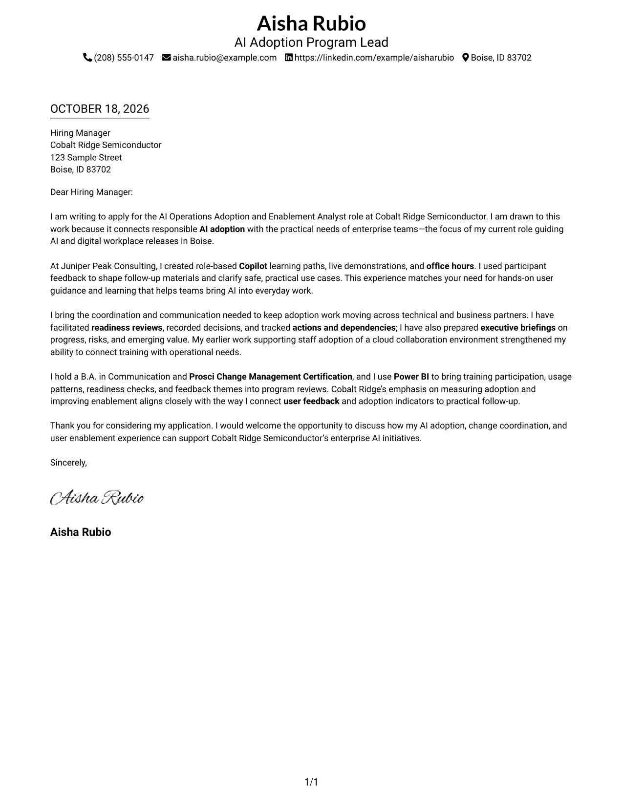 Cover letter example — page 1