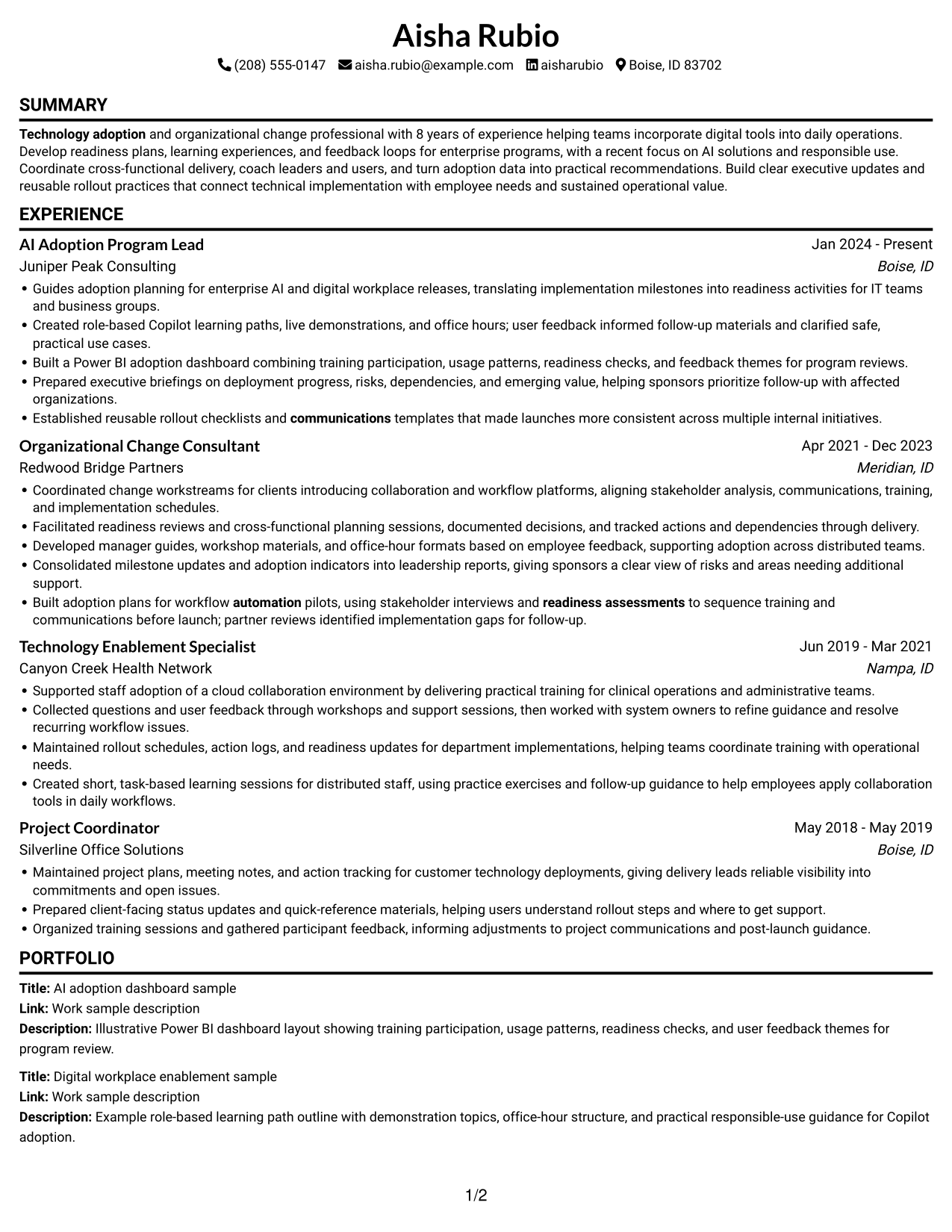 Resume example — page 1